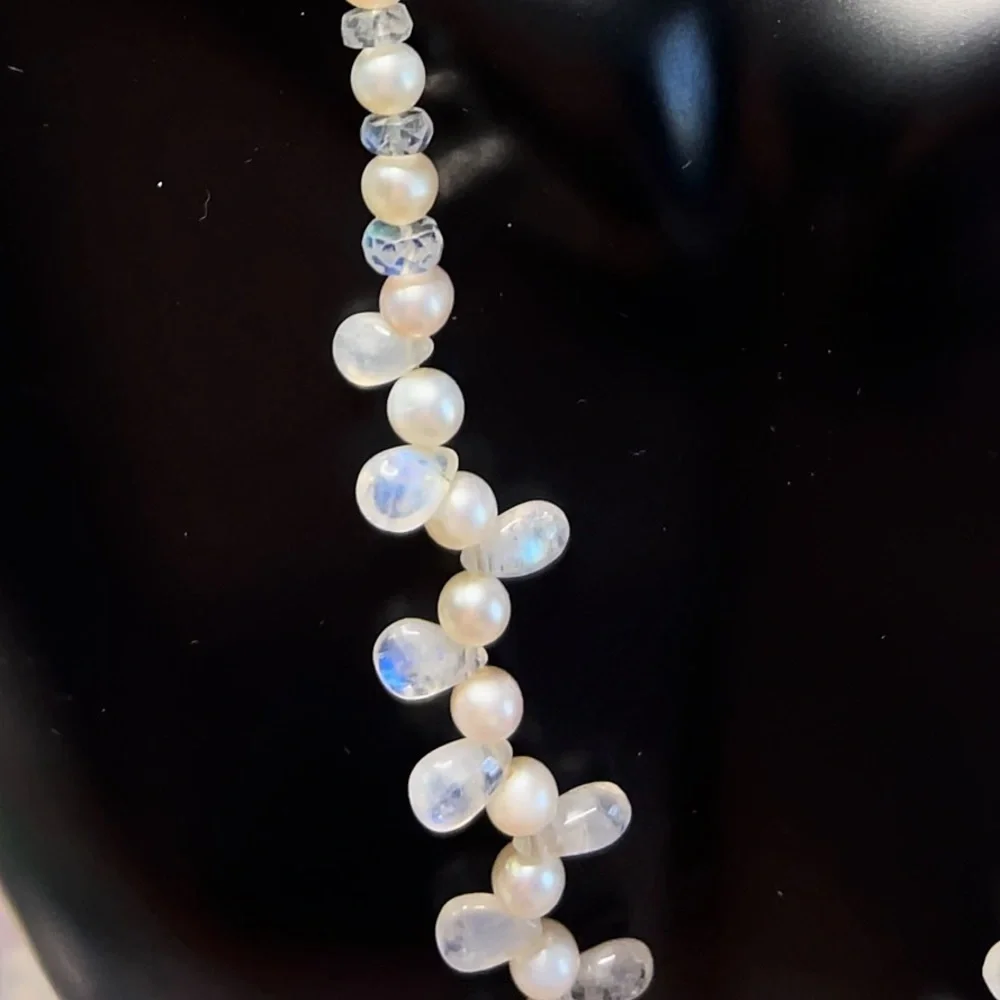 Hand Made Moonstone Pearl Statement Necklace